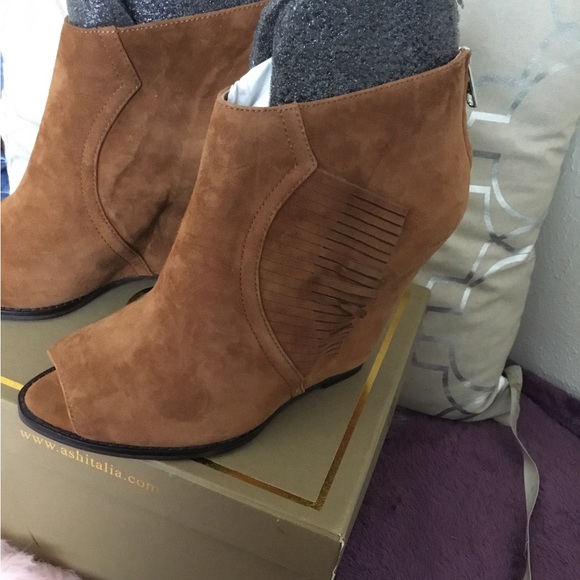 NWT Ash-Lynx Pep Toe Platform Wedge Leather “Cookie “ Low Ankle Boots 10M - Picture 4 of 14